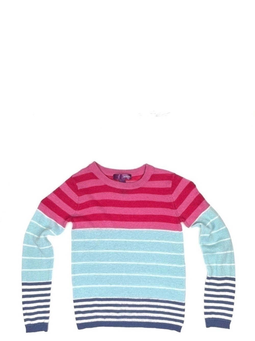 NEW Aqua Sweater Girl’s Crew Neck Striped Size 6 Pink Blue White Cotton New